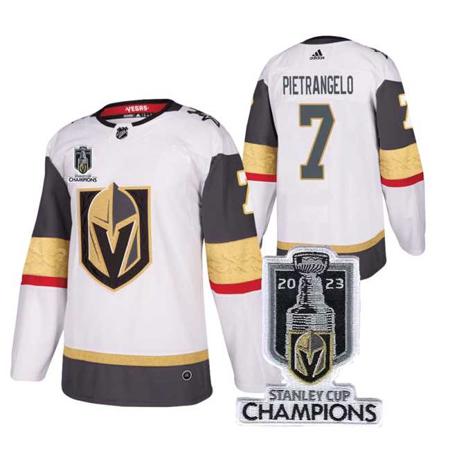 Men%27s Vegas Golden Knights #7 Alex Pietrangelo White 2023 Stanley Cup Champions Stitched Jersey